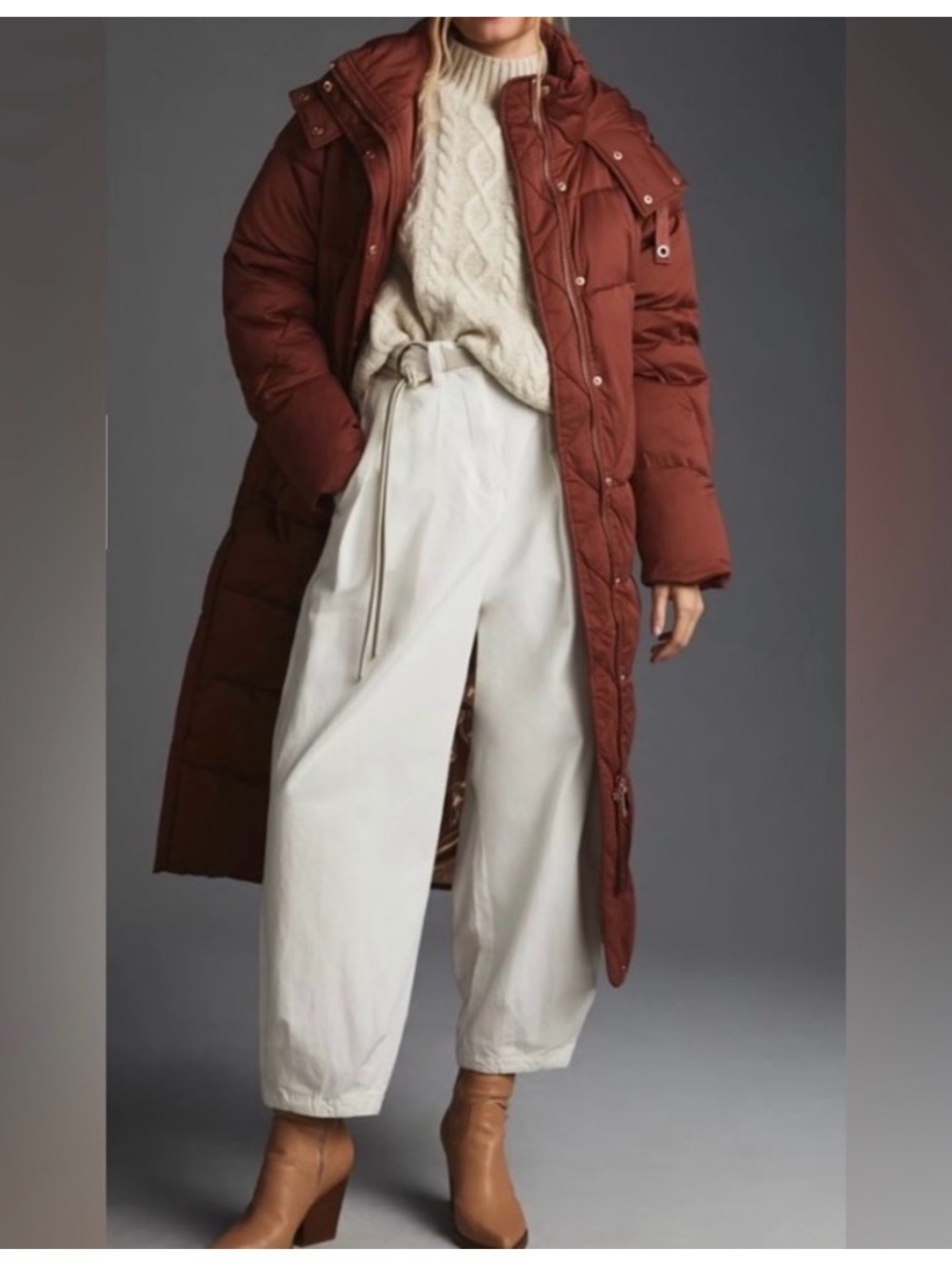 Avec Les Filles Rust Brown Long Puffer Coat